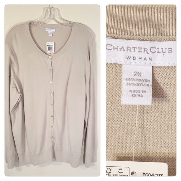 Charter Club Cream Long Sleeve Cardigan 2X - Picture 2 of 6